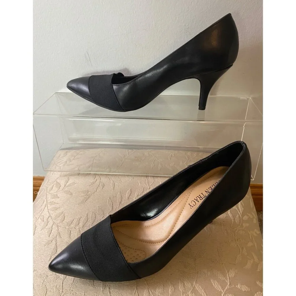Ellen Tracy Black Pointed-Toe Leather Pumps Leather Size 6.5 - Picture 2 of 9